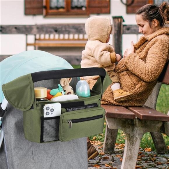 Stroller Organizer Bag with Cup Holders Detachable Phone Bag and Shoulder Strap - Picture 2 of 7